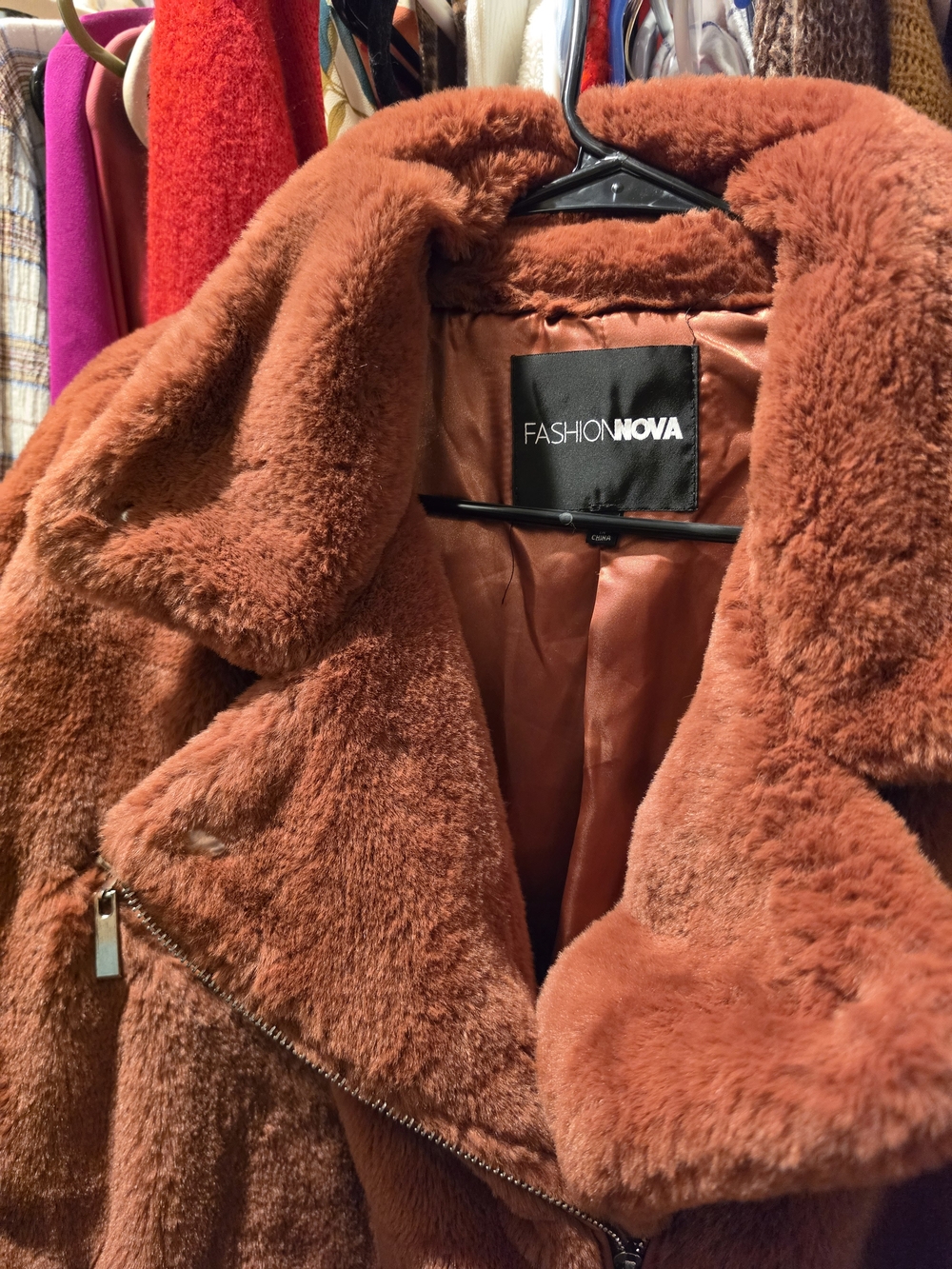 Fashion Nova Rust Teddy Faux Fur Jacket